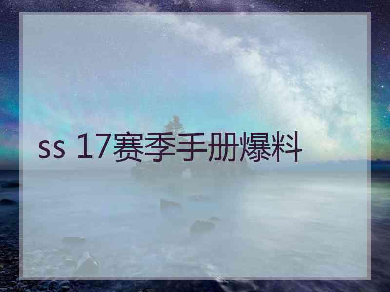 ss 17赛季手册爆料