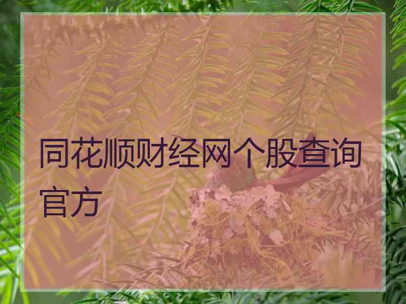 同花顺财经网个股查询官方