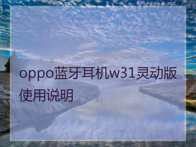 oppo蓝牙耳机w31灵动版使用说明