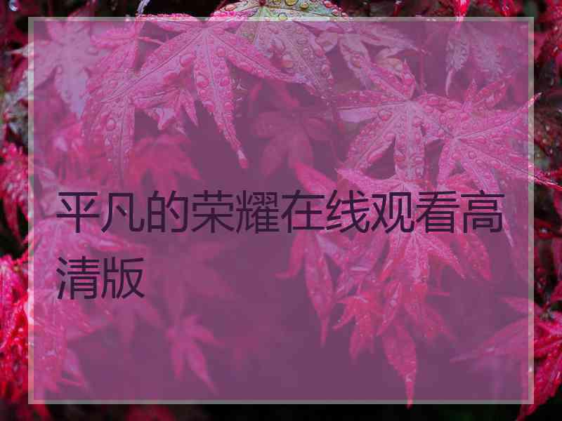 平凡的荣耀在线观看高清版