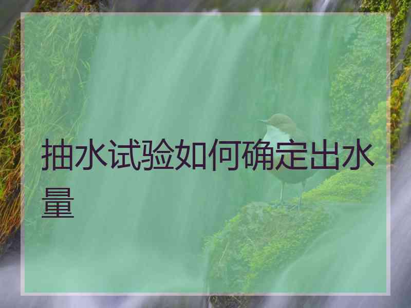 抽水试验如何确定出水量